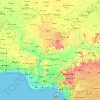 Nigeria Topographic Map Elevation Relief